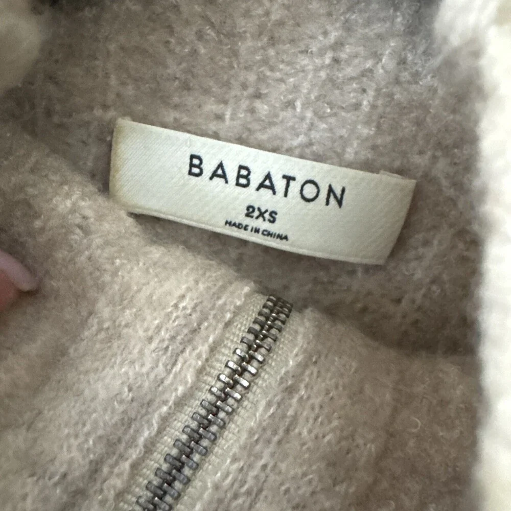 Aritzia Babaton‎ Wool Blend Half-Zip Crop Sweater Women's XXS Tan